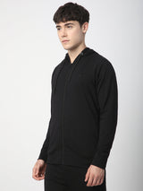 Stitch Hub Black Loop knit Zipper Hoodie - Long Sleeve, Regular Fit