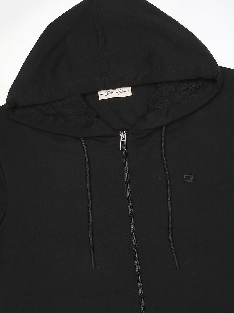 Stitch Hub Black Loop knit Zipper Hoodie - Long Sleeve, Regular Fit