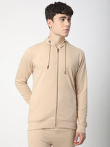 Stitch Hub Beige Loop knit Zipper Hoodie - Long Sleeve, Regular Fit