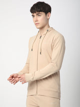 Stitch Hub Beige Loop knit Zipper Hoodie - Long Sleeve, Regular Fit