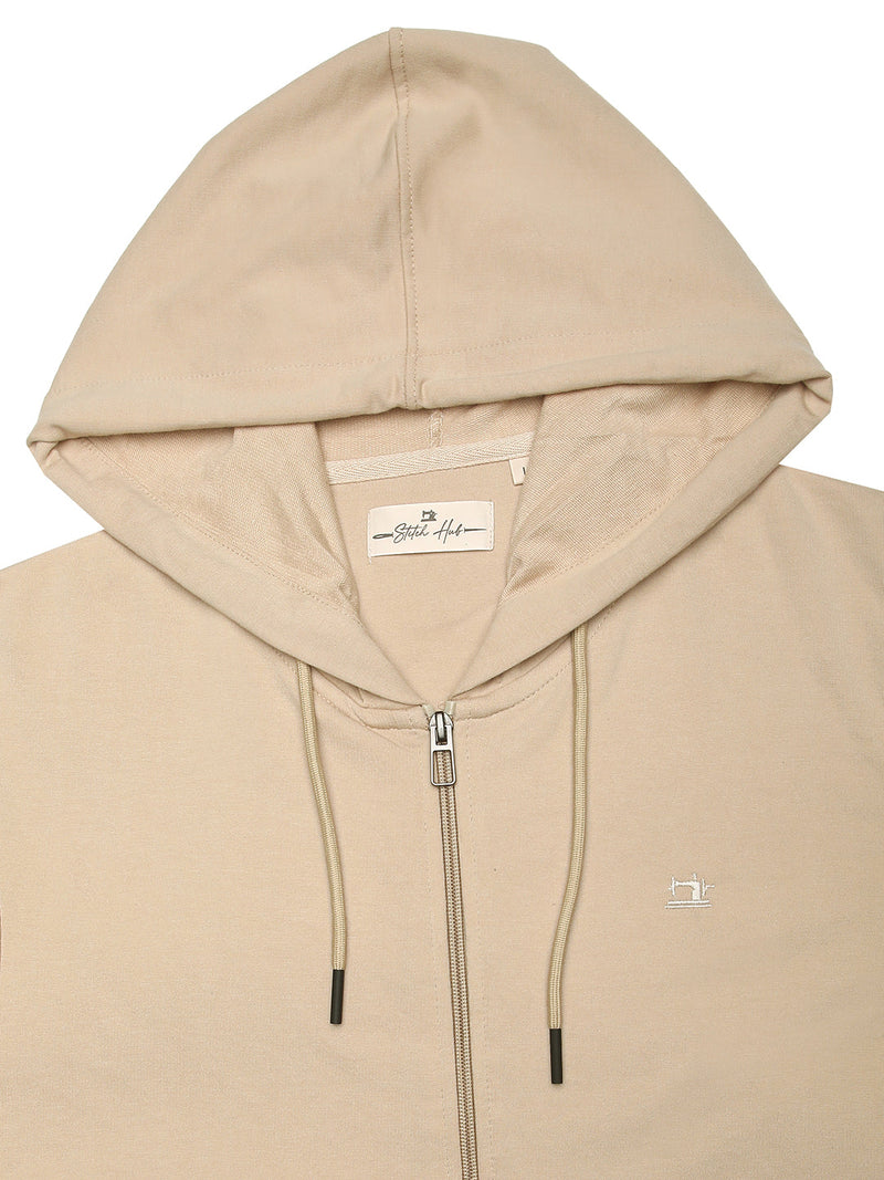 Stitch Hub Beige Loop knit Zipper Hoodie - Long Sleeve, Regular Fit