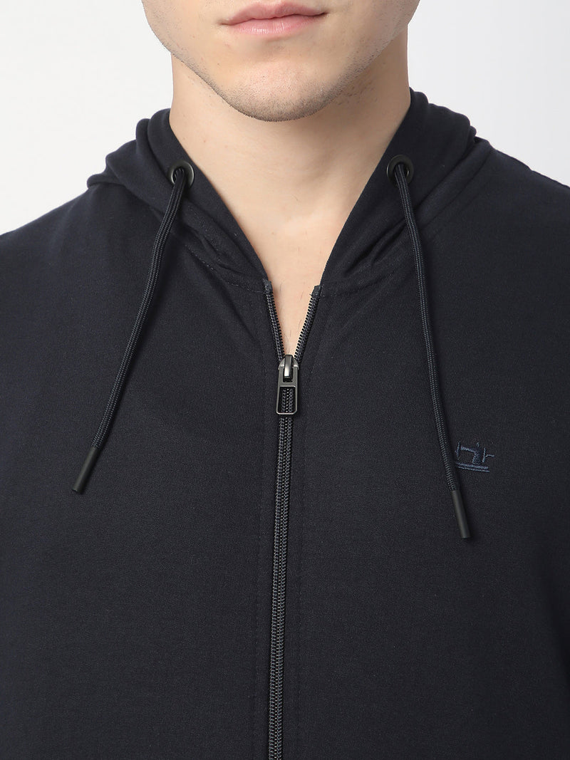 Stitch Hub Navy Loop knit Zipper Hoodie - Long Sleeve, Regular Fit