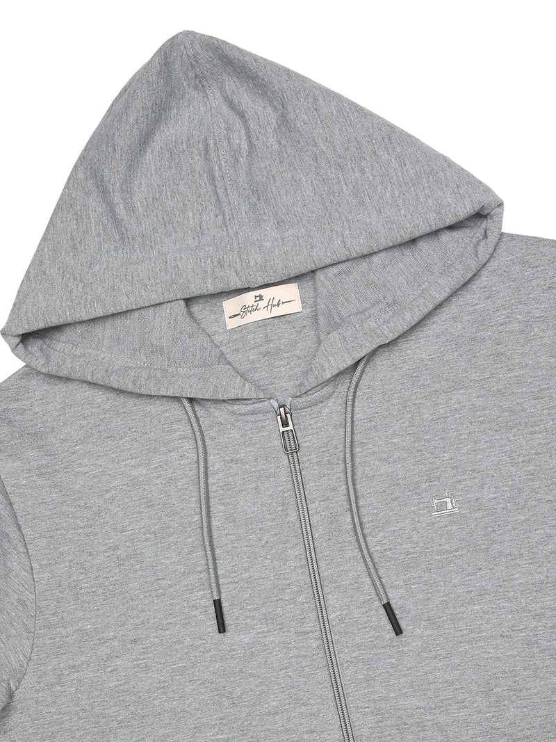 Stitch Hub Grey Loop knit Zipper Hoodie - Long Sleeve, Regular Fit