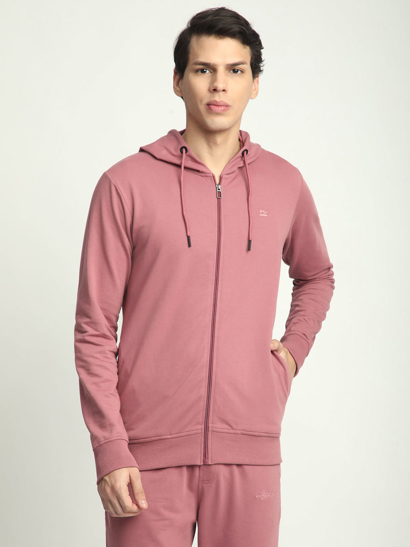 Stitch Hub Rose Pink Loop knit Zipper Hoodie - Long Sleeve, Regular Fit