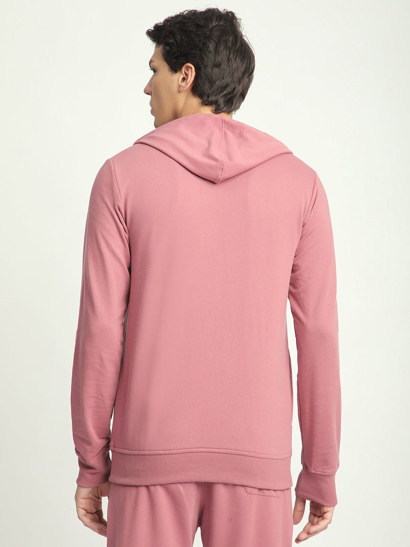 Stitch Hub Rose Pink Loop knit Zipper Hoodie - Long Sleeve, Regular Fit