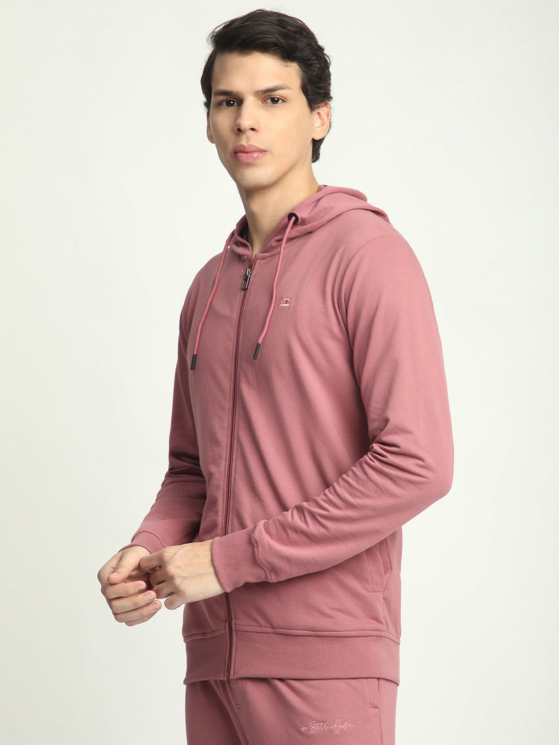 Stitch Hub Rose Pink Loop knit Zipper Hoodie - Long Sleeve, Regular Fit