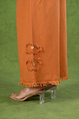 Rust Orange Frayed Solid Linen Cotton Full Sleeve Co-ord Set