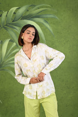 Light Green & White Modal & Linen Cotton Full Sleeve Co-ord Set