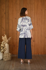 Navy Blue & White Linen & Cotton Half Sleeve Co-ord Set