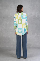 Light Blue & Green Printed Modal Full Sleeve Shirt