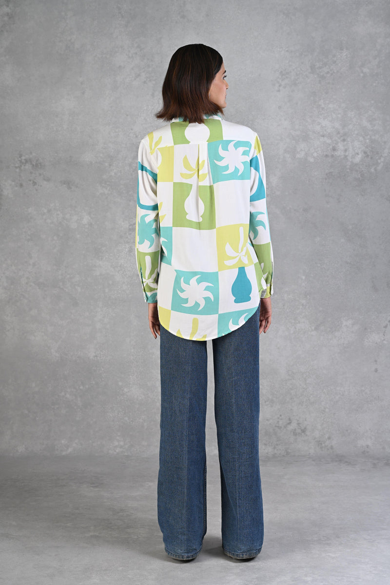 Light Blue & Green Printed Modal Full Sleeve Shirt