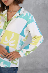 Light Blue & Green Printed Modal Full Sleeve Shirt