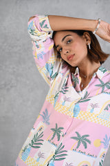 Light Pink Beach Printed Modal Full Sleeve Shirt