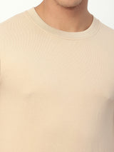 Stitch Hub Beige Loop Knit Sweatshirt For Men - Regular Fit With Solid Pattern