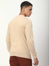 Stitch Hub Beige Loop Knit Sweatshirt For Men - Regular Fit With Solid Pattern