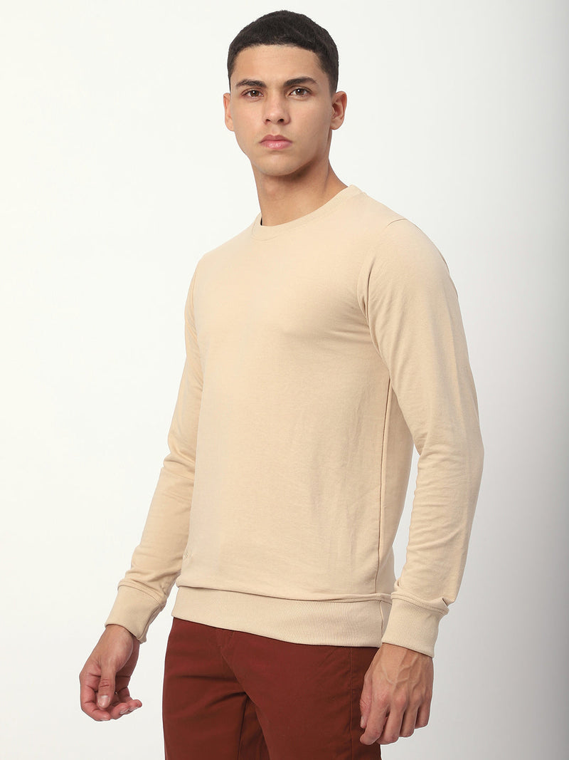 Stitch Hub Beige Loop Knit Sweatshirt For Men - Regular Fit With Solid Pattern