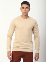 Stitch Hub Beige Loop Knit Sweatshirt For Men - Regular Fit With Solid Pattern