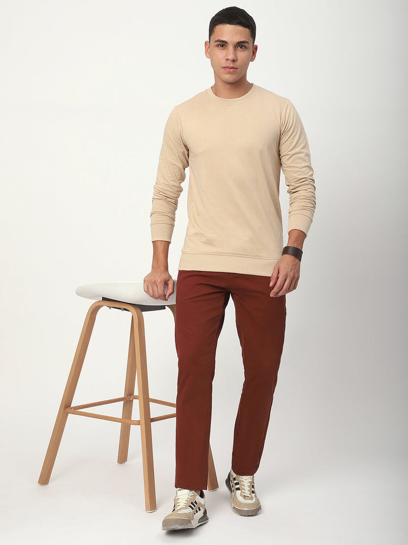 Stitch Hub Beige Loop Knit Sweatshirt For Men - Regular Fit With Solid Pattern