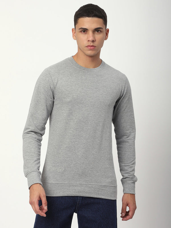 Stitch Hub Grey Loop Knit Sweatshirt For Men - Regular Fit With Solid Pattern