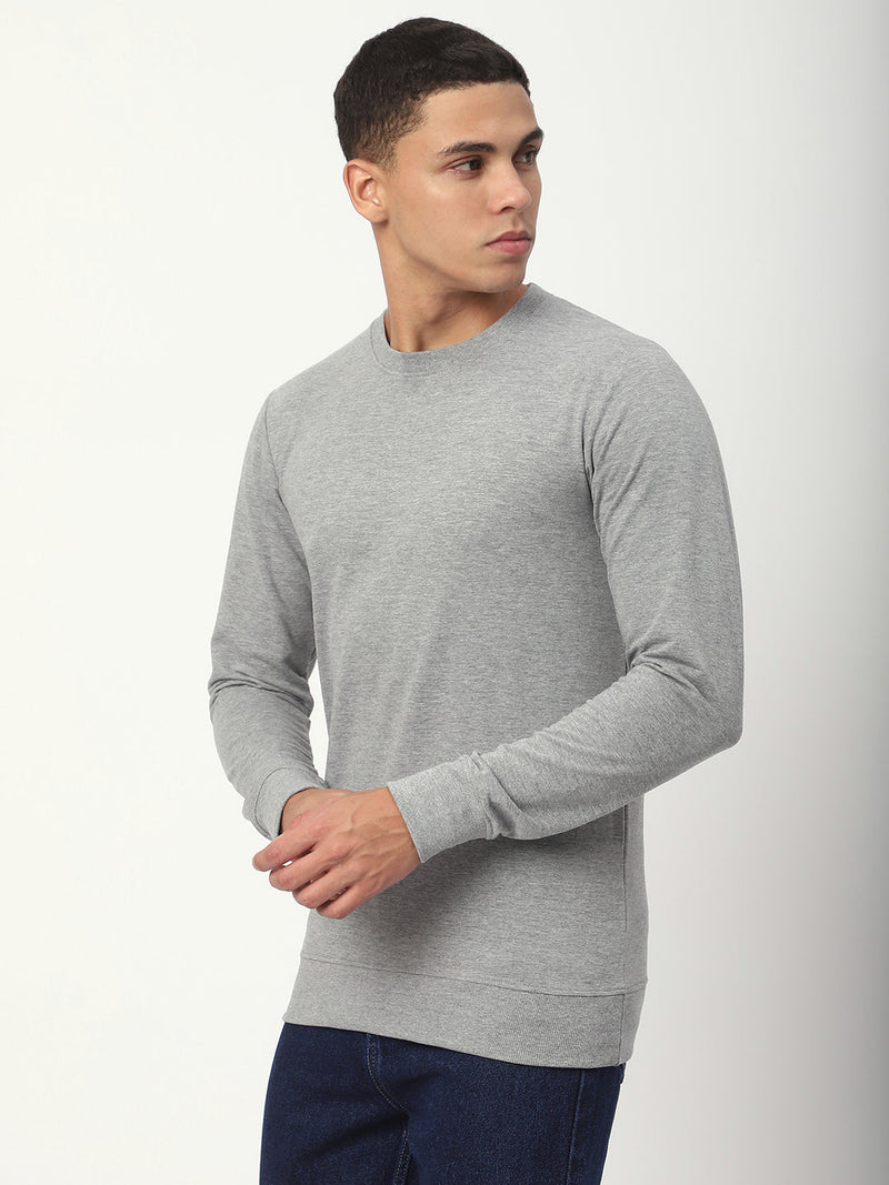 Stitch Hub Grey Loop Knit Sweatshirt For Men - Regular Fit With Solid Pattern