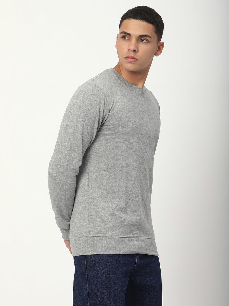 Stitch Hub Grey Loop Knit Sweatshirt For Men - Regular Fit With Solid Pattern