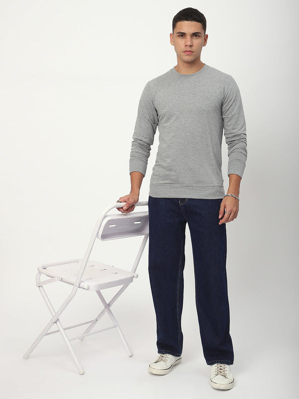 Stitch Hub Grey Loop Knit Sweatshirt For Men - Regular Fit With Solid Pattern