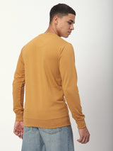 Stitch Hub Tan Loop Knit Sweatshirt For Men - Regular Fit With Solid Pattern