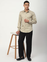 Stitch Hub Beige  Satin Lycra Shirts For Men- Regular Fit With Solid Pattern