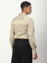 Stitch Hub Beige  Satin Lycra Shirts For Men- Regular Fit With Solid Pattern