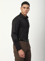 Stitch Hub Black Satin Lycra Shirts For Men- Regular Fit With Solid Pattern