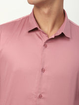 Stitch Hub Coral Pink Satin Lycra Shirts For Men- Regular Fit With Solid Pattern