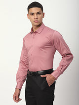 Stitch Hub Coral Pink Satin Lycra Shirts For Men- Regular Fit With Solid Pattern