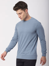 Stitch Hub Blue Loop Knit Sweatshirt For Men - Regular Fit With Solid Pattern