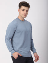 Stitch Hub Blue Loop Knit Sweatshirt For Men - Regular Fit With Solid Pattern