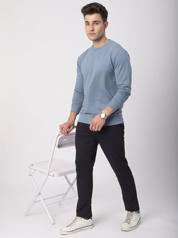 Stitch Hub Blue Loop Knit Sweatshirt For Men - Regular Fit With Solid Pattern