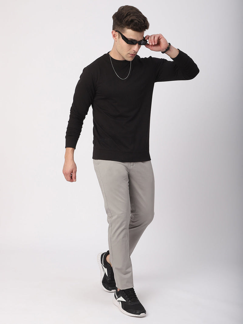 Stitch Hub Black Loop Knit Sweatshirt For Men - Regular Fit With Solid Pattern