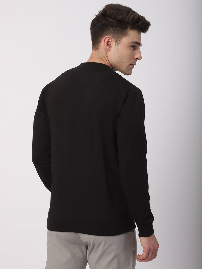 Stitch Hub Black Loop Knit Sweatshirt For Men - Regular Fit With Solid Pattern