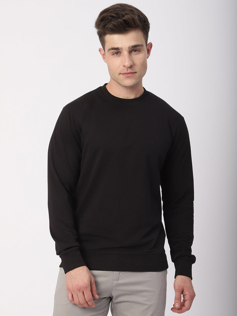 Stitch Hub Black Loop Knit Sweatshirt For Men - Regular Fit With Solid Pattern