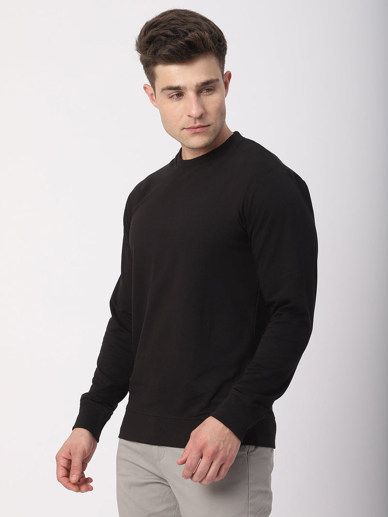 Stitch Hub Black Loop Knit Sweatshirt For Men - Regular Fit With Solid Pattern