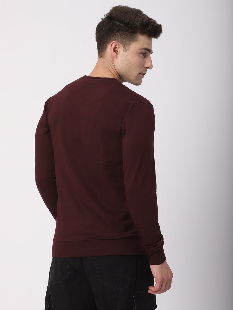 Stitch Hub Wine Loop Knit Sweatshirt For Men - Regular Fit With Solid Pattern