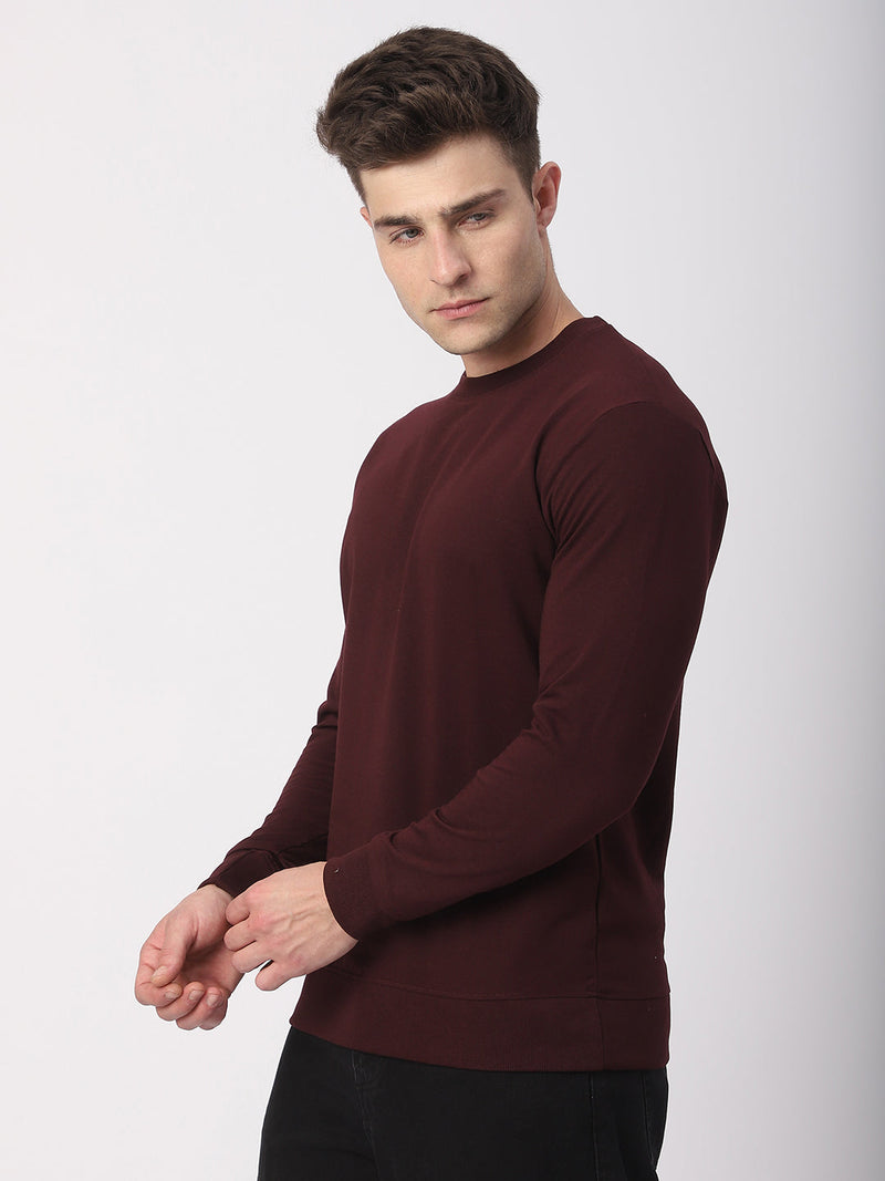 Stitch Hub Wine Loop Knit Sweatshirt For Men - Regular Fit With Solid Pattern