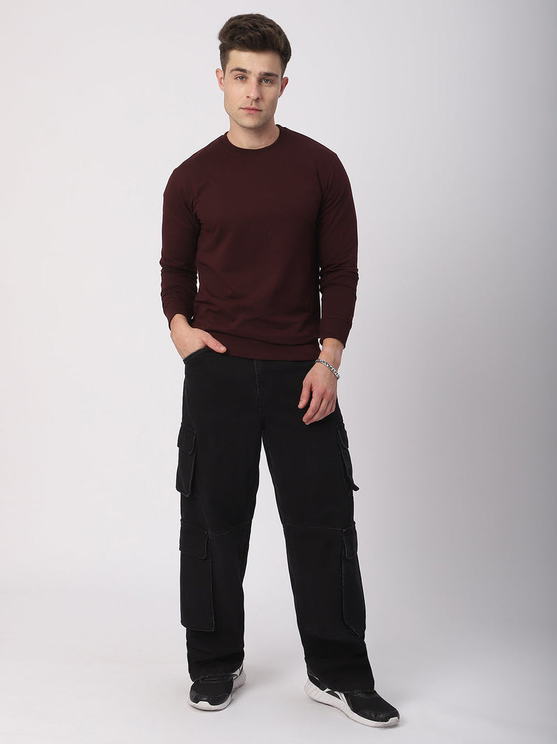 Stitch Hub Wine Loop Knit Sweatshirt For Men - Regular Fit With Solid Pattern