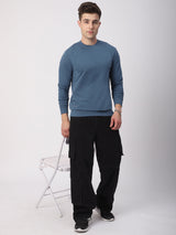 Stitch Hub Denim Loop Knit Sweatshirt For Men - Regular Fit With Solid Pattern