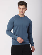 Stitch Hub Denim Loop Knit Sweatshirt For Men - Regular Fit With Solid Pattern