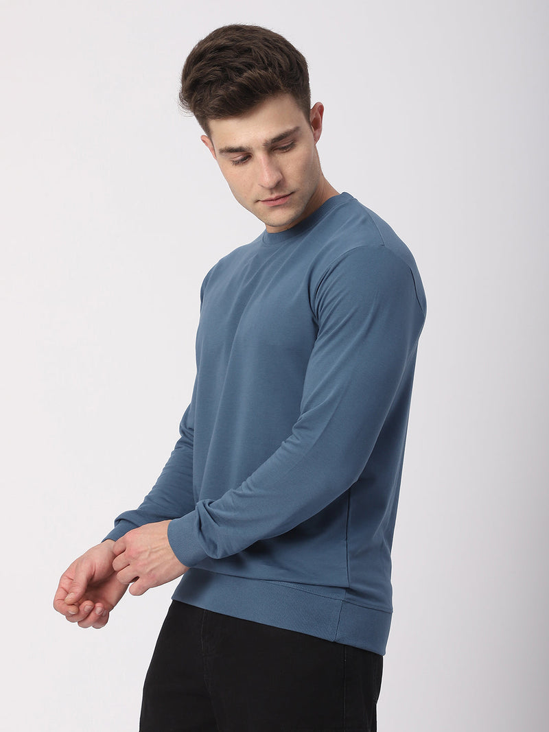 Stitch Hub Denim Loop Knit Sweatshirt For Men - Regular Fit With Solid Pattern