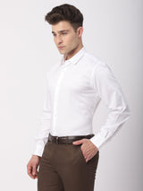 Stitch Hub White Satin Lycra Shirts For Men- Regular Fit With Solid Pattern