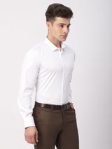 Stitch Hub White Satin Lycra Shirts For Men- Regular Fit With Solid Pattern