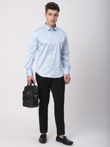 Stitch Hub Sky Blue Satin Lycra Shirts For Men- Regular Fit With Solid Pattern