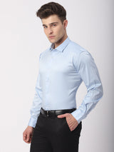 Stitch Hub Sky Blue Satin Lycra Shirts For Men- Regular Fit With Solid Pattern