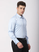 Stitch Hub Sky Blue Satin Lycra Shirts For Men- Regular Fit With Solid Pattern